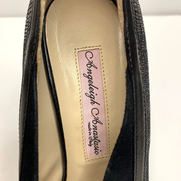 ANGELEIGH ANASTASIO Black Leather Peep Toe Platform Stiletto Sz 8 - Picture 4 of 9